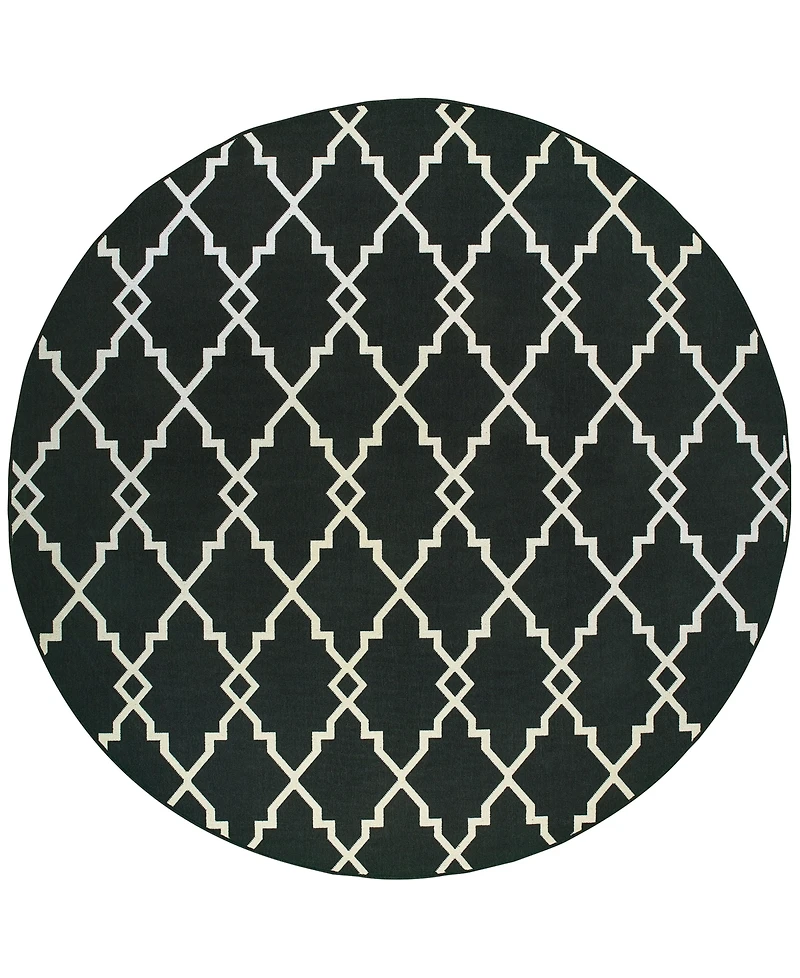Oriental Weavers Marina 7763K Black/Ivory 7'10" Indoor/Outdoor Round Area Rug