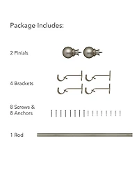 Elrene Home Fashions Cordelia 1" Diameter Adjustable Curtain Rod Set with Globe Ball Finials