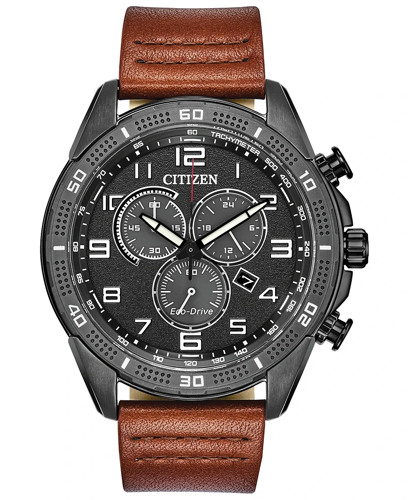 Citizen Drive From Citizen Eco-Drive Men's Ltr Brown Leather Strap Watch 45mm