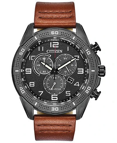 Citizen Drive From Citizen Eco-Drive Men's Ltr Brown Leather Strap Watch 45mm
