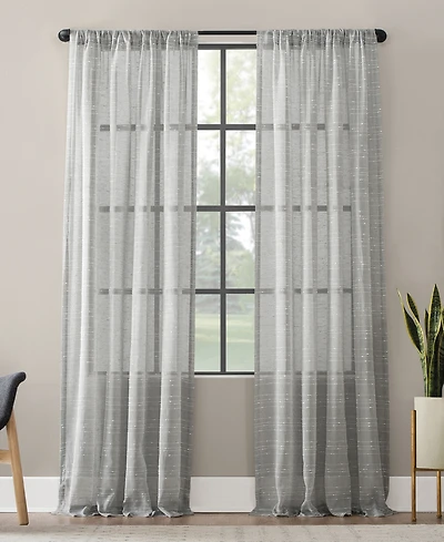 Textured Slub Stripe Anti-Dust Linen Blend Sheer Curtain Panel