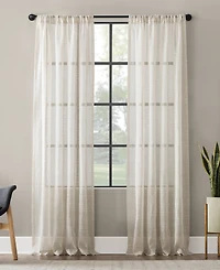 Textured Slub Stripe Anti-Dust Linen Blend Sheer Curtain Panel