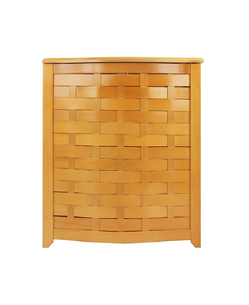 Oceanstar Natural Finished Bowed Front Veneer Laundry Wood Hamper with Interior Bag