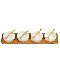 Picnic at Ascot Bamboo Divided Serving Platter with 4 Bowls and 4 Bamboo Spoons