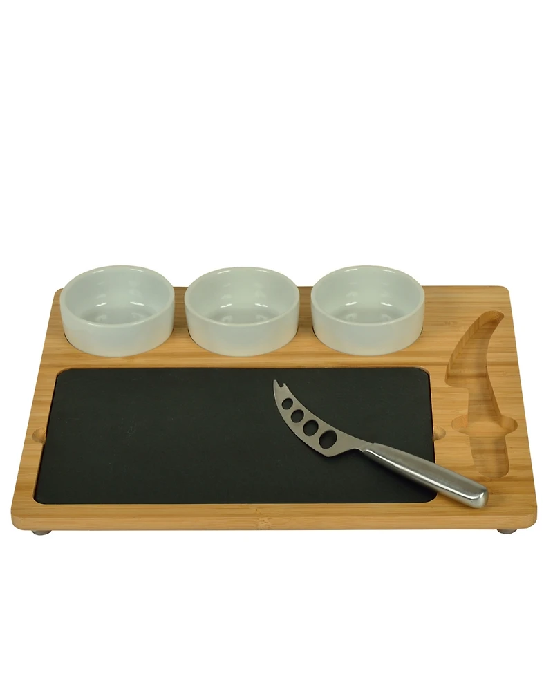 Picnic at Ascot Deluxe Bamboo, Slate Cheese Board, 3 Bowls, Multifunction Knife