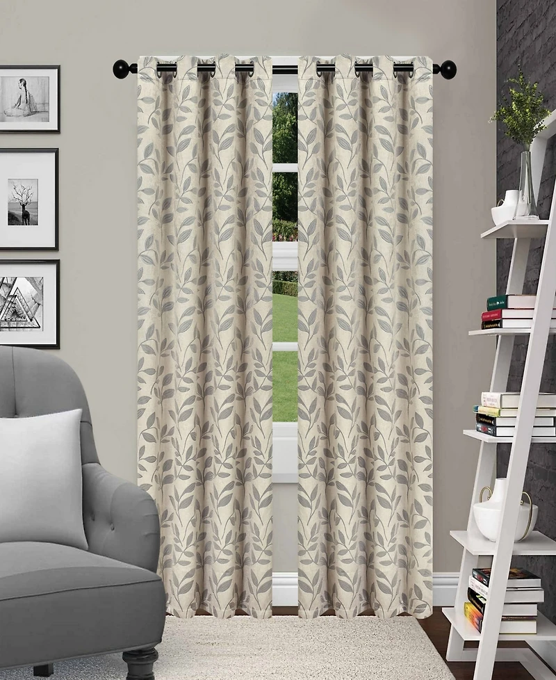 Superior Leaves Textured Blackout Curtain Set of 2, 52" x 63"