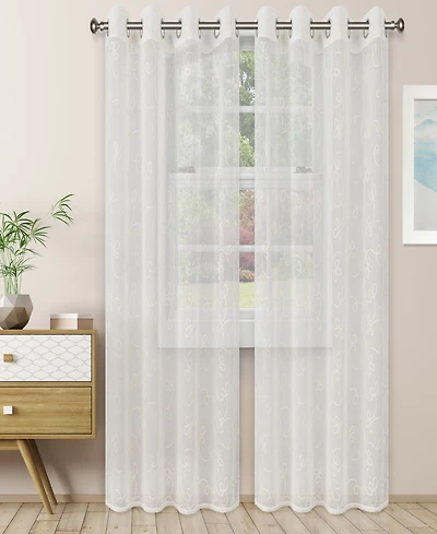 Superior Lightweight Scroll Sheer Curtain Panels, (2), 52" x 63"