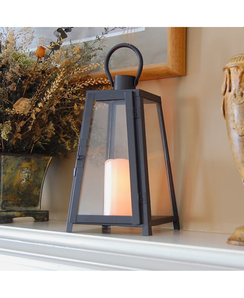Lumabase Warm Black Tapered Metal Lantern with Led Candle
