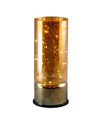 Lumabase Amber Glass Lantern with Mini String Lights