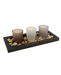 Lumabase Wooden Pebble Tray with 3 Glass Votive Holders