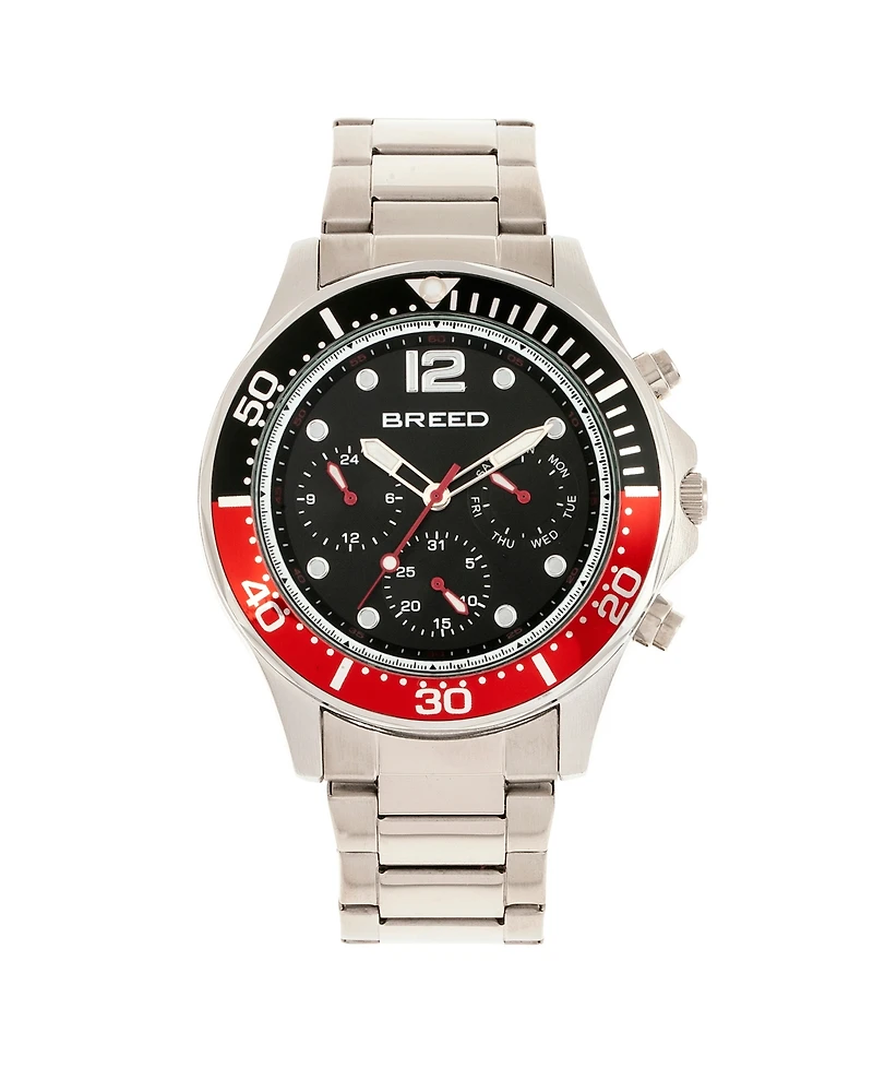 Breed Quartz Pegasus Black and Red Face Multi-Function Silver Alloy Watch 46mm