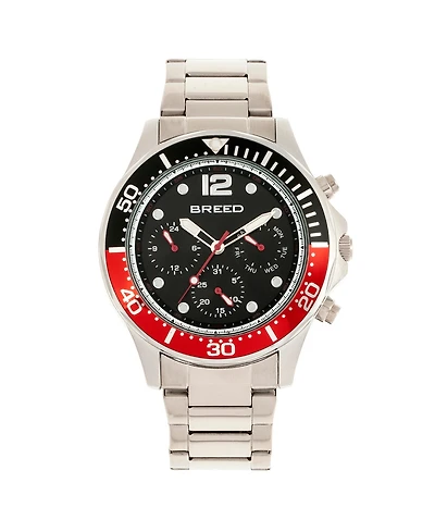 Breed Quartz Pegasus Black and Red Face Multi-Function Silver Alloy Watch 46mm