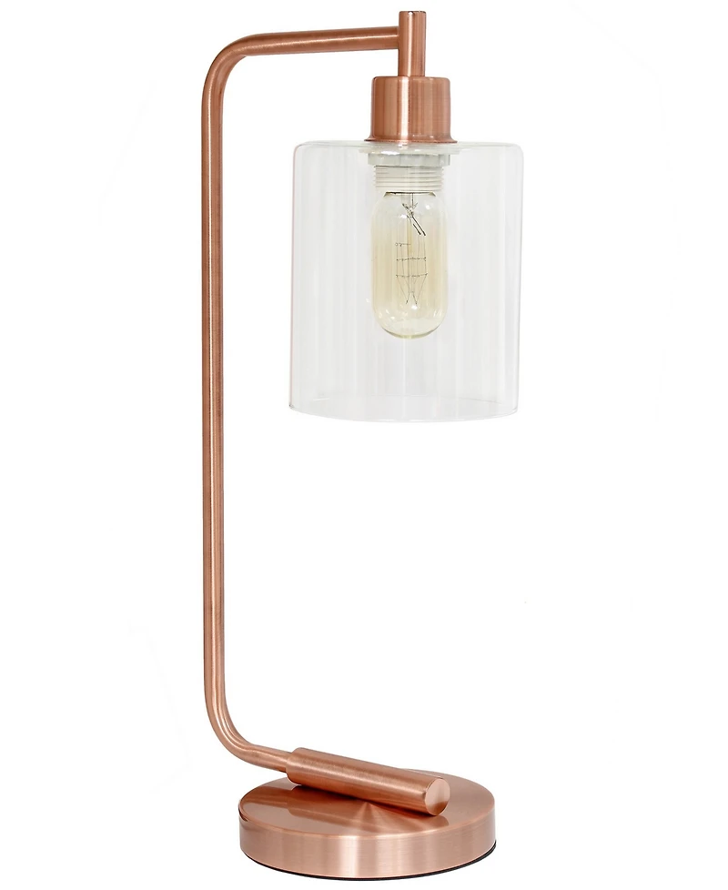 Simple Designs Bronson Antique Style Industrial Iron Lantern Desk Lamp with Glass Shade