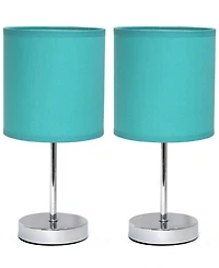 Simple Designs Chrome Mini Basic Table Lamp with Fabric Shade 2 Pack Set