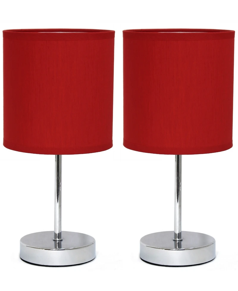 Simple Designs Chrome Mini Basic Table Lamp with Fabric Shade 2 Pack Set