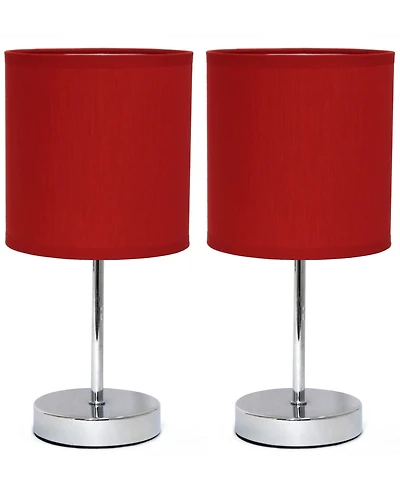Simple Designs Chrome Mini Basic Table Lamp with Fabric Shade 2 Pack Set
