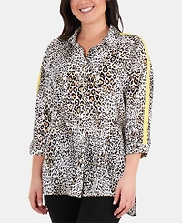 Ny Collection Plus Size Racing-Striped High-Low Blouse