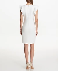 Tommy Hilfiger Women's Scuba Sheath Dress With Flutter Sleeves