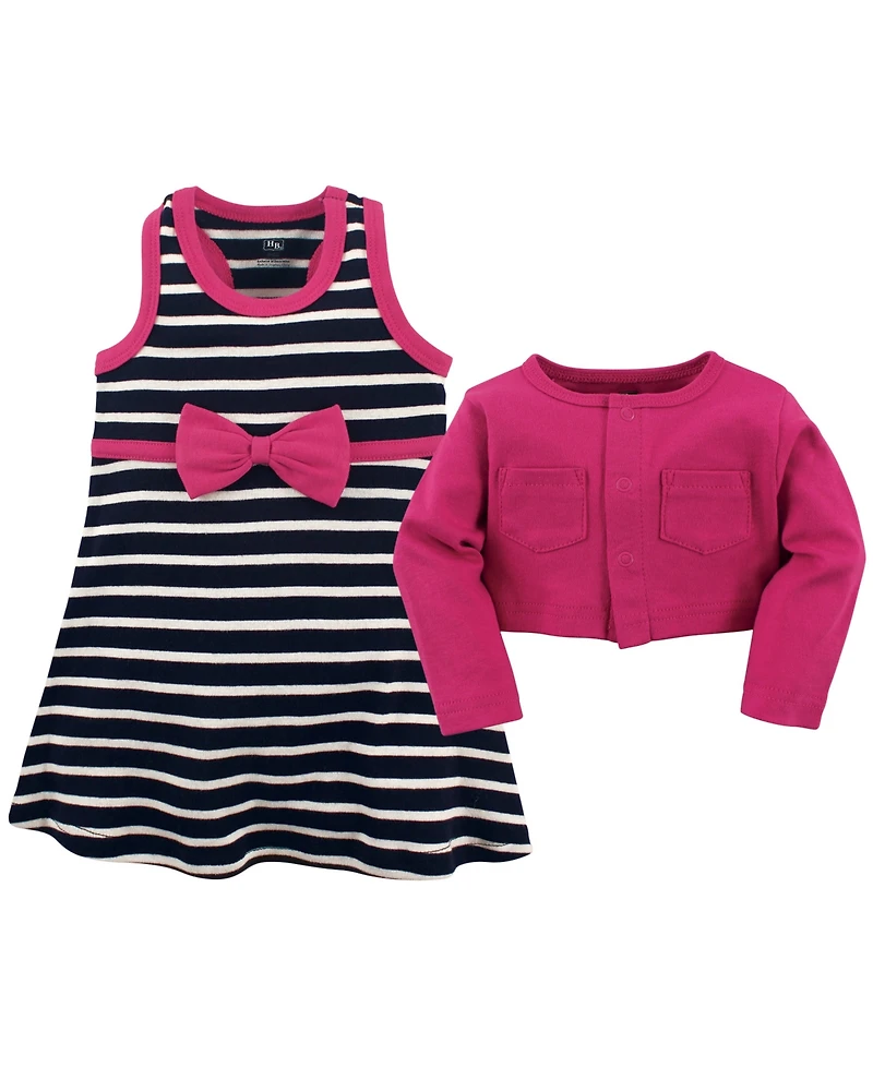 Hudson Baby Girls Cotton Dress and Cardigan 2pc Set