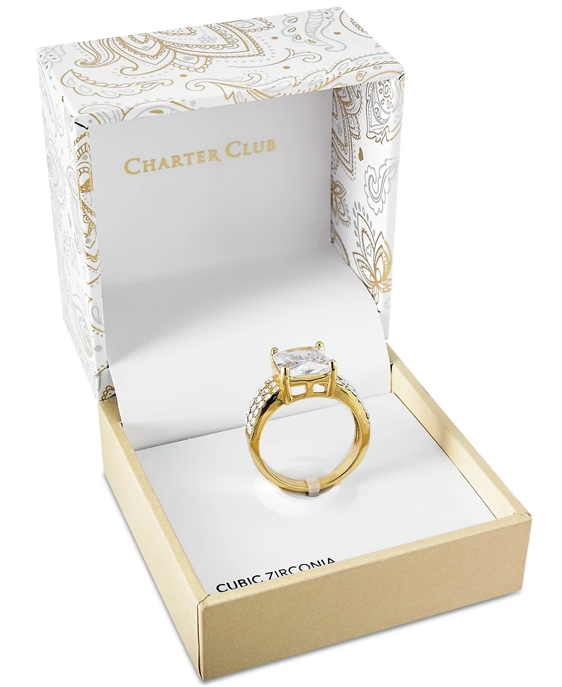 Charter Club Gold Plate Emerald-Cut Crystal Triple-Row Ring, Created for Macy's