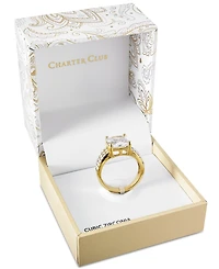 Charter Club Gold Plate Emerald-Cut Crystal Triple-Row Ring, Created for Macy's