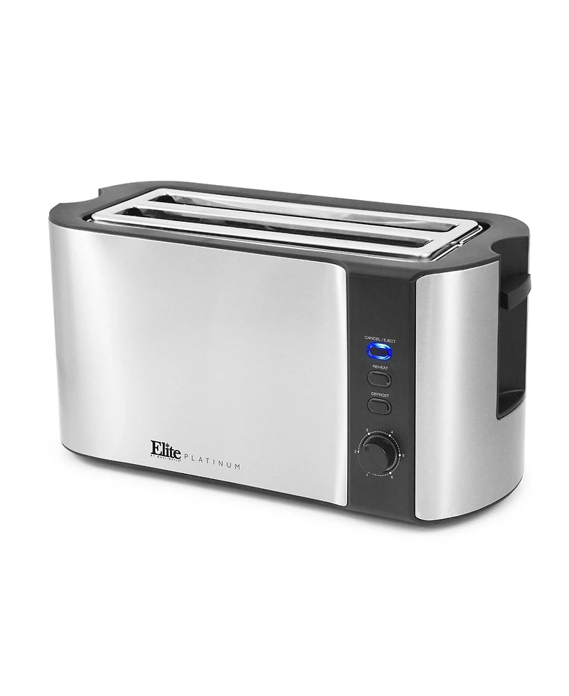 Elite Gourmet 4-Slice Long Slot Toaster, 6 Toast Settings, Slide Out Crumb Tray, Extra Wide 1.5" Slots for Bagels