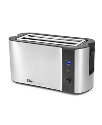 Elite Gourmet 4-Slice Long Slot Toaster, 6 Toast Settings, Slide Out Crumb Tray, Extra Wide 1.5" Slots for Bagels