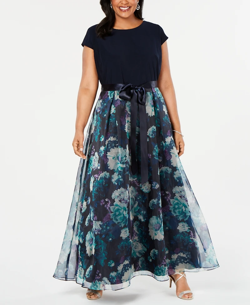 Sl Fashions Plus Size Floral-Skirt Gown