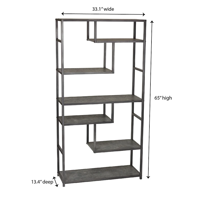 Household Essentials Slate Faux Concrete Tall Open Shelf Bookcase