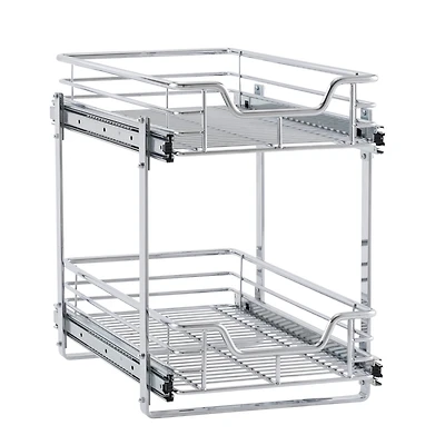 Household Essentials Glidez 11.75" W Steel Pull-Out Storage Organizer, 2-Tier Design, Chrome