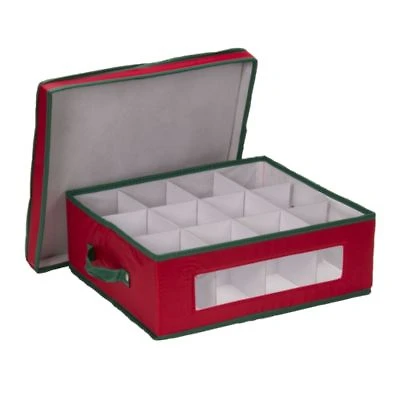Household Essentials Holiday China Cup Storage Box Windowed With Side Handles Trim