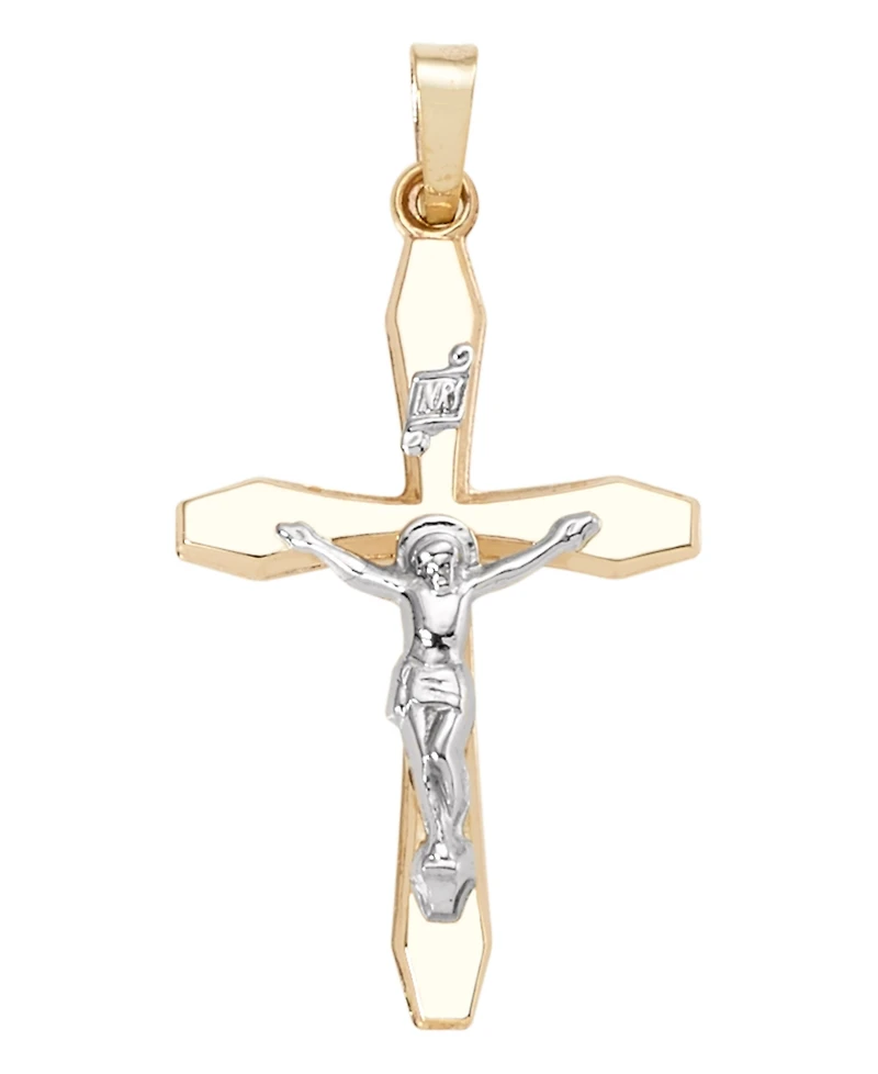 Crucifix Cross Pendant in 14k Yellow and White Gold