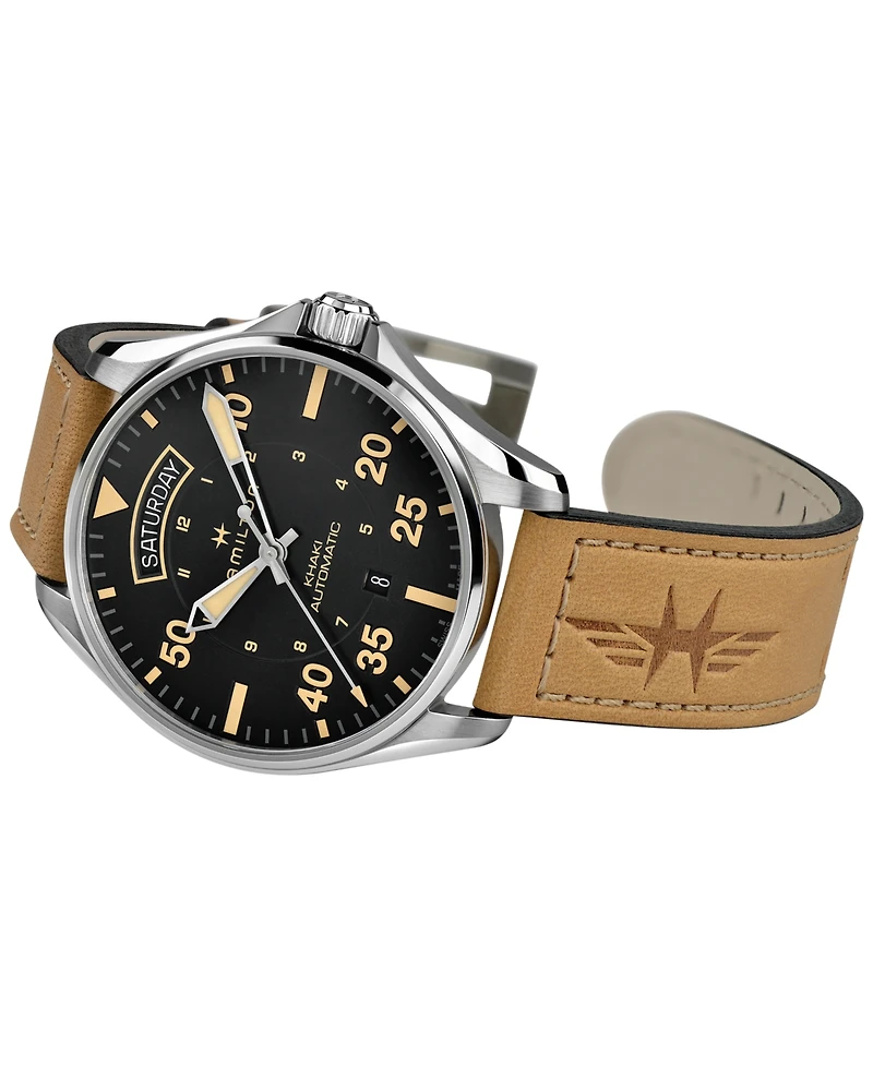 Hamilton Men's Swiss Automatic Khaki Pilot Brown Leather Strap Watch 42mm
