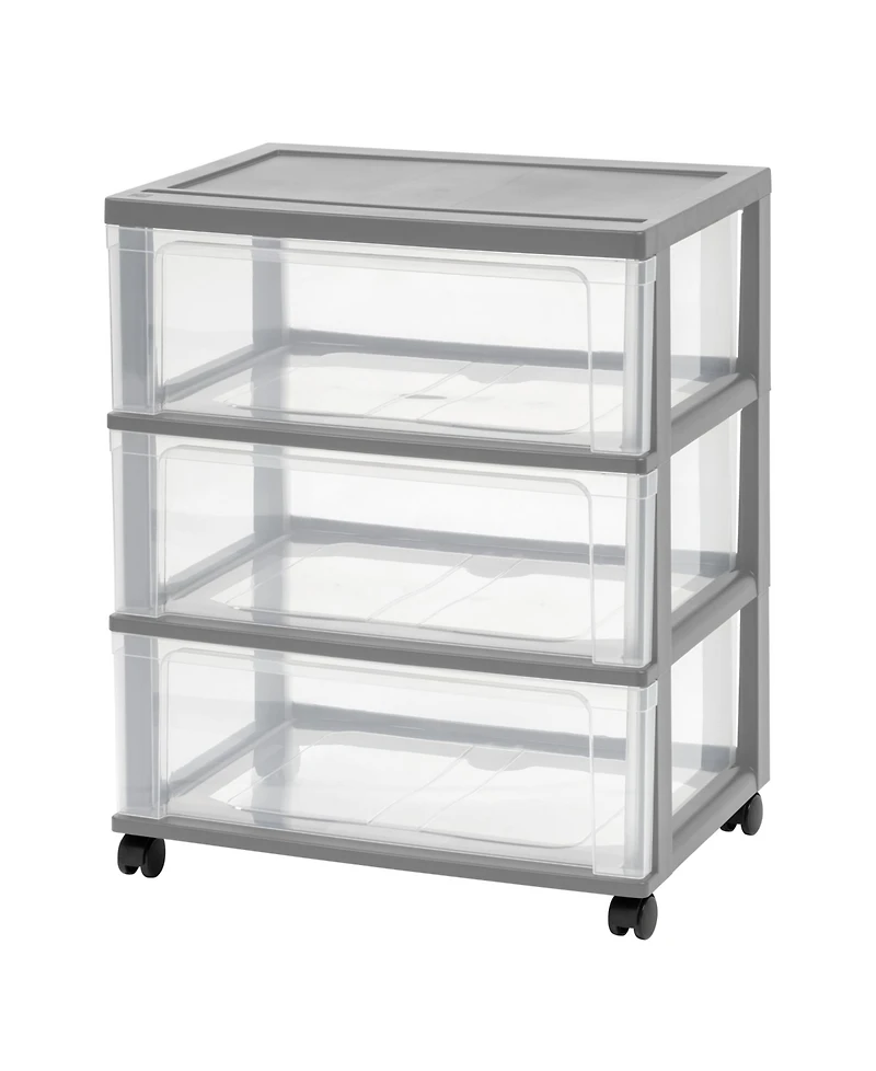 Iris Usa 3 Drawer Wide Storage Cart with Caster Wheels, Plastic Rolling Dresser for Home Closet Bedroom Bathroom Office Laundry Kitchen Craft R