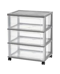 Iris Usa 3 Drawer Wide Storage Cart with Caster Wheels, Plastic Rolling Dresser for Home Closet Bedroom Bathroom Office Laundry Kitchen Craft R