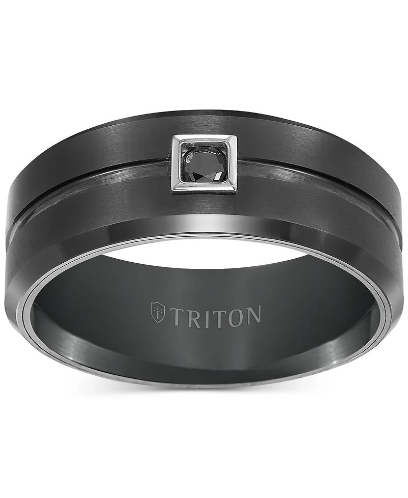 Triton Men's Black Tungsten Ring, Diamond Wedding Band (1/10 ct. t.w.)