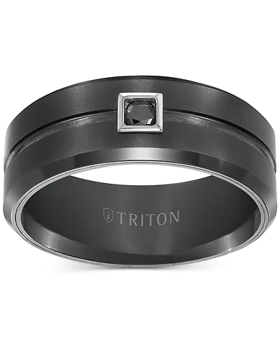 Triton Men's Black Tungsten Ring, Diamond Wedding Band (1/10 ct. t.w.)