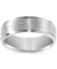 Men's Hammered and Brush Finish Wedding Band 14k White Gold