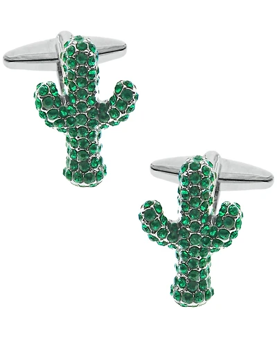 Sutton Silver-Tone Cubic Zirconia Cactus Cufflinks
