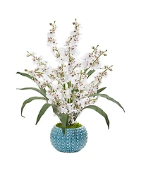 Nearly Natural Dancing Lady Orchid Artificial Arrangement in Blue Vase