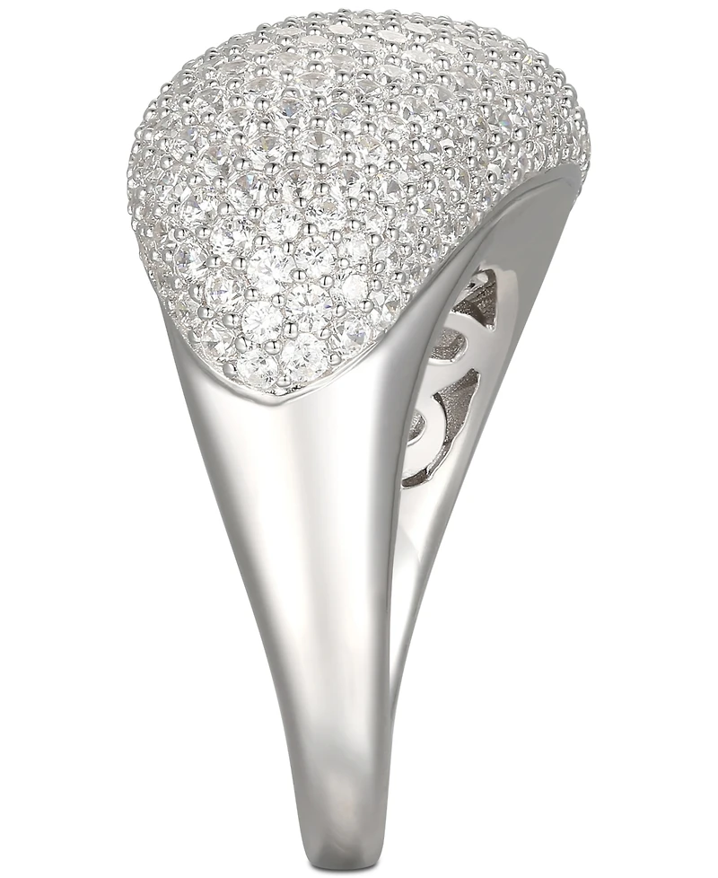 Cubic Zirconia Pave Diagonal Statement Ring Sterling Silver