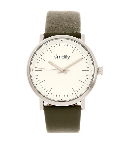 Simplify Quartz The 6200 White Dial, Genuine Olive Leather Watch 39mm
