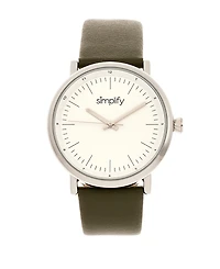 Simplify Quartz The 6200 White Dial, Genuine Olive Leather Watch 39mm