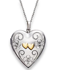 Sterling Silver and 14k Gold Necklace, Heart Locket Pendant 18"