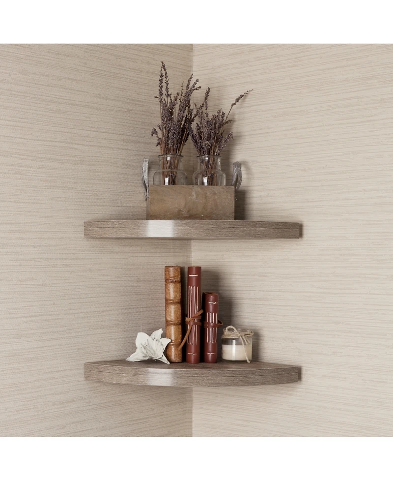Danya B. Rustic Weathered Oak Corner Radial Shelves (Set of 2)