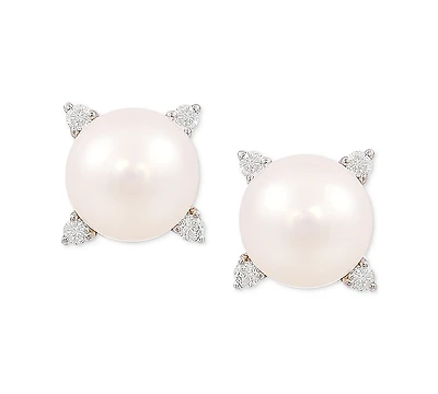 Cultured Freshwater Pearl (8mm) & Diamond (1/8 ct. t.w.) Stud Earrings in 14k Gold