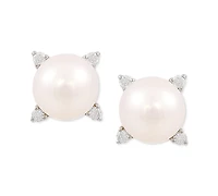 Cultured Freshwater Pearl (8mm) & Diamond (1/8 ct. t.w.) Stud Earrings in 14k Gold