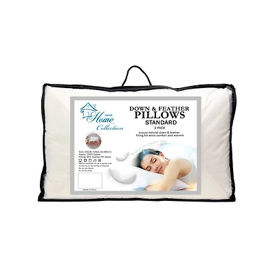 Sweet Home Collection Down and Feather Blend 100% Cotton Cover Premium 2-Pack Pillows, Standard