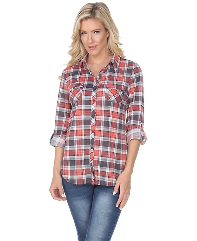 White Mark Women's Oakley Stretchy Plaid Top