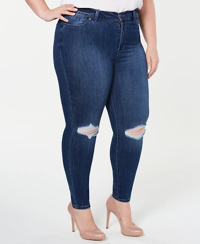 Celebrity Pink Trendy Plus Size High-Rise Distressed Skinny Ankle Jeans